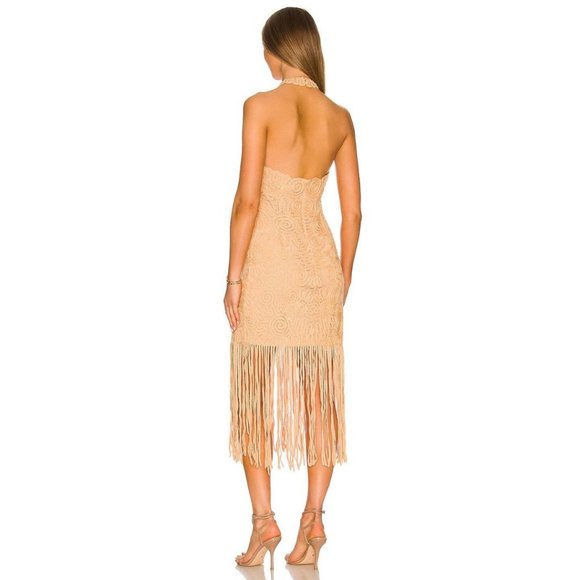 Jonathan Simkhai Alisa Embroidered Midi Fringe Dress Rattan Size US 10 - Picture 3 of 8